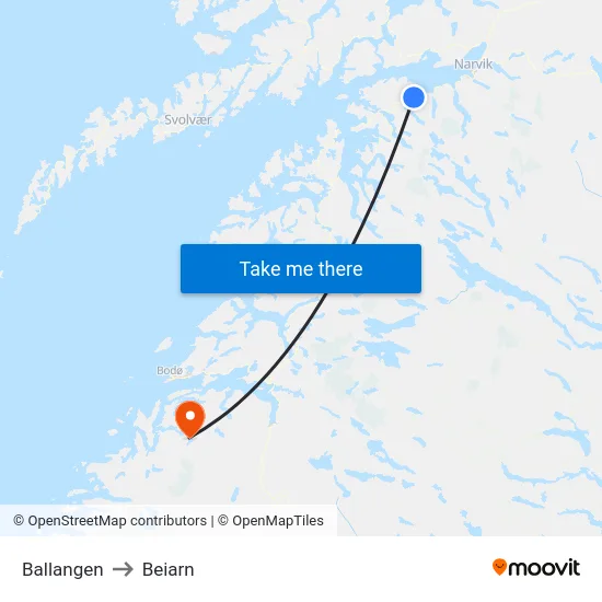 Ballangen to Beiarn map