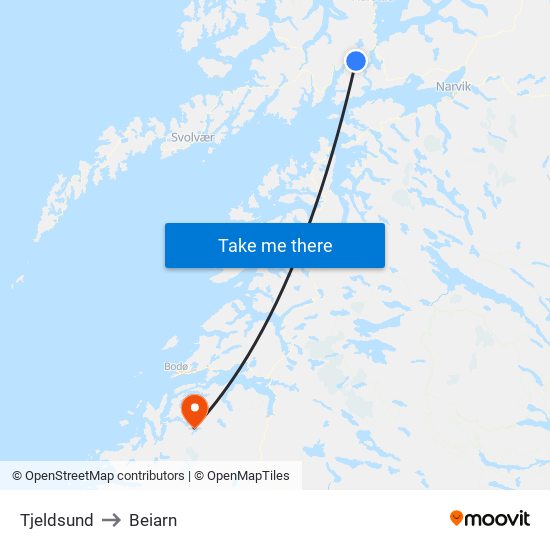 Tjeldsund to Beiarn map