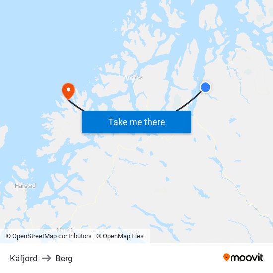 Kåfjord to Berg map