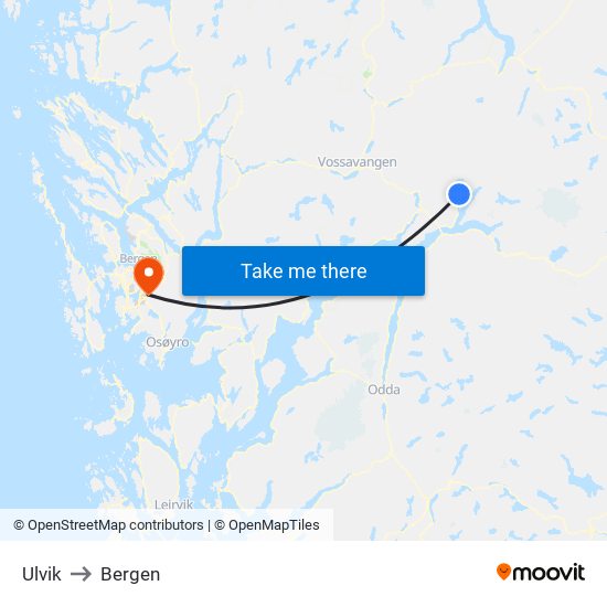 Ulvik to Bergen map