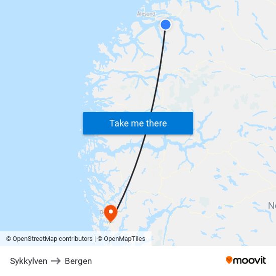 Sykkylven to Bergen map