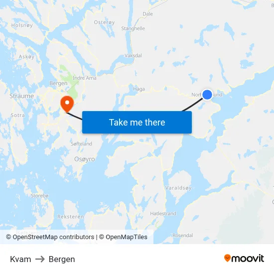 Kvam to Bergen map