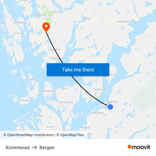 Kvinnherad to Bergen map