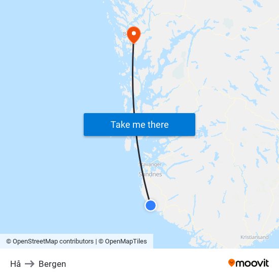 Hå to Bergen map