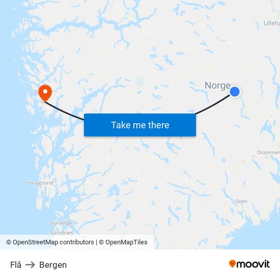 Flå to Bergen map