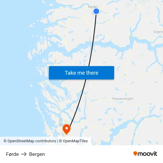 Førde to Bergen map