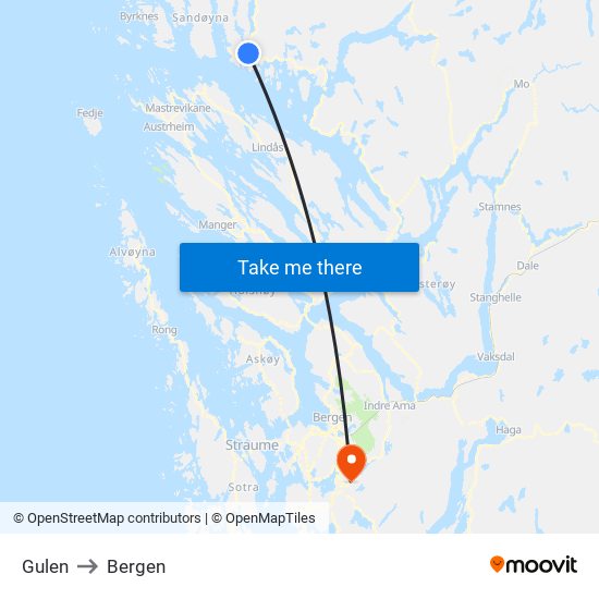 Gulen to Bergen map