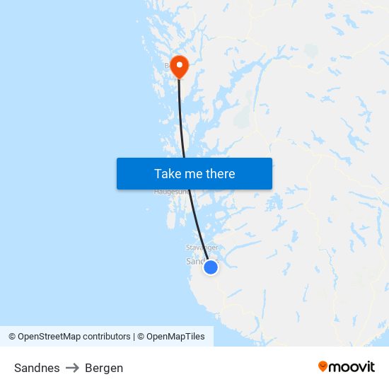 Sandnes to Bergen map