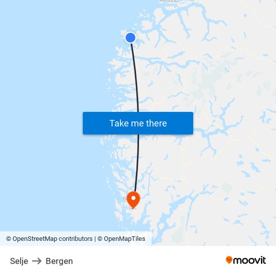 Selje to Bergen map