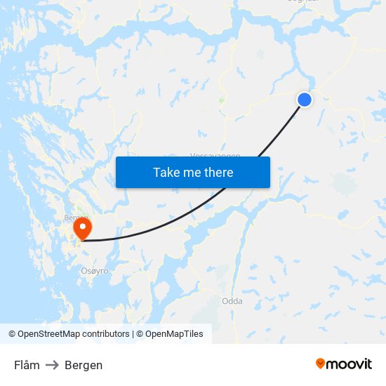 Flåm to Bergen map