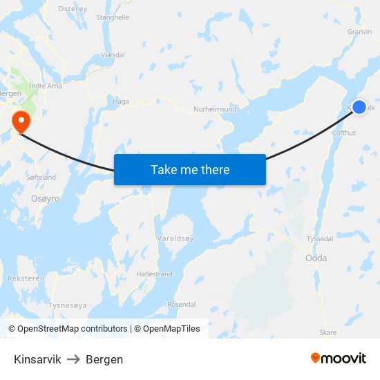 Kinsarvik to Bergen map