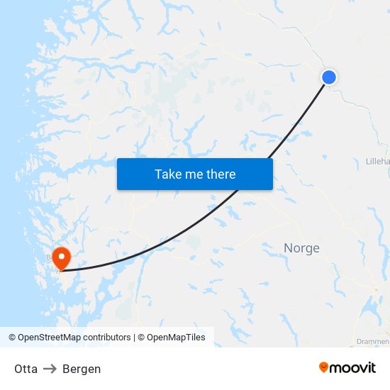 Otta to Bergen map