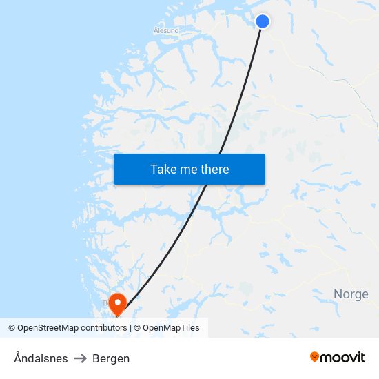 Åndalsnes to Bergen map