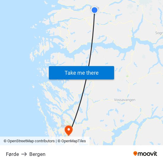 Førde to Bergen map