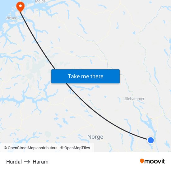 Hurdal to Haram map