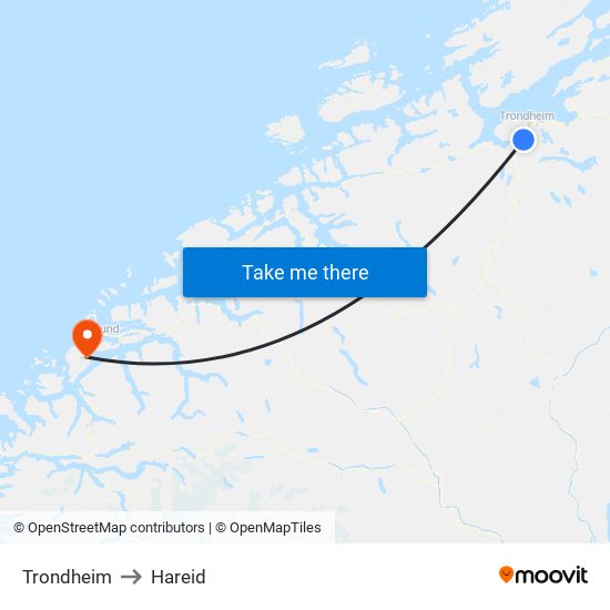 Trondheim to Hareid map