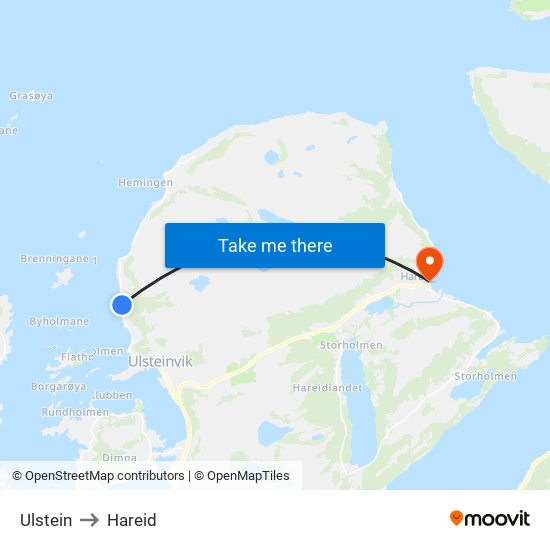 Ulstein to Hareid map