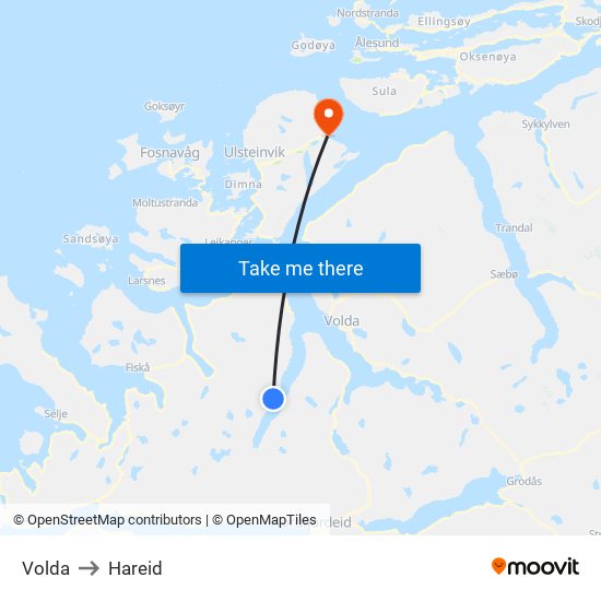 Volda to Hareid map