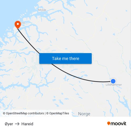 Øyer to Hareid map