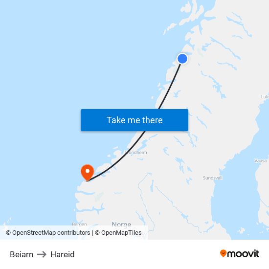 Beiarn to Hareid map