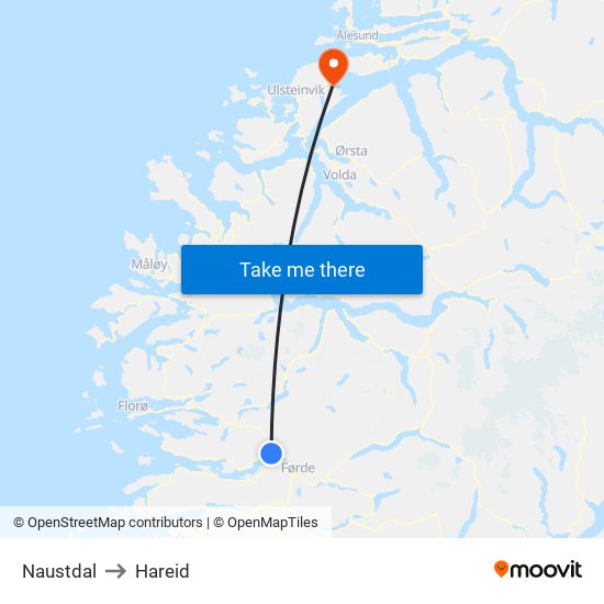 Naustdal to Hareid map