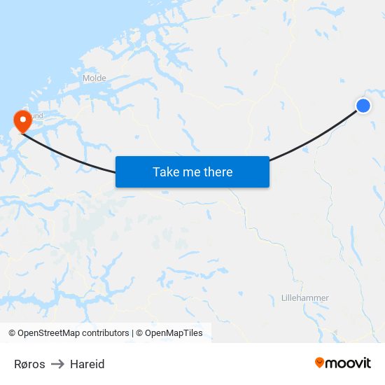 Røros to Hareid map