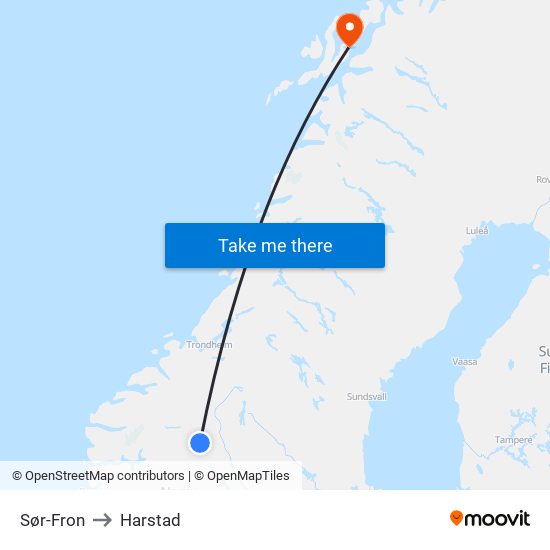 Sør-Fron to Harstad map