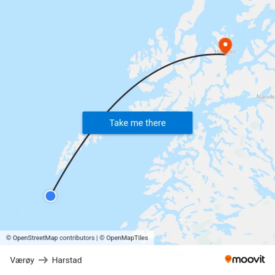 Værøy to Harstad map