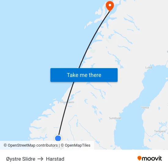 Øystre Slidre to Harstad map