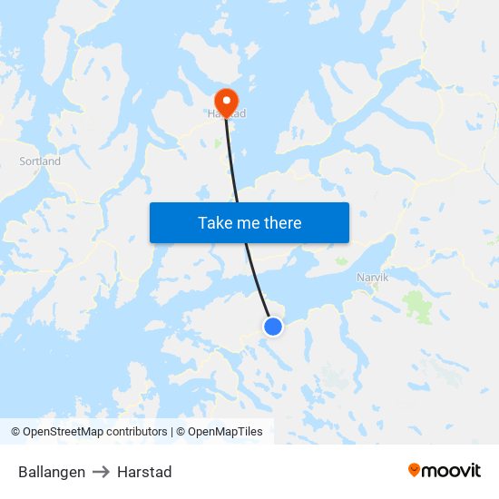 Ballangen to Harstad map