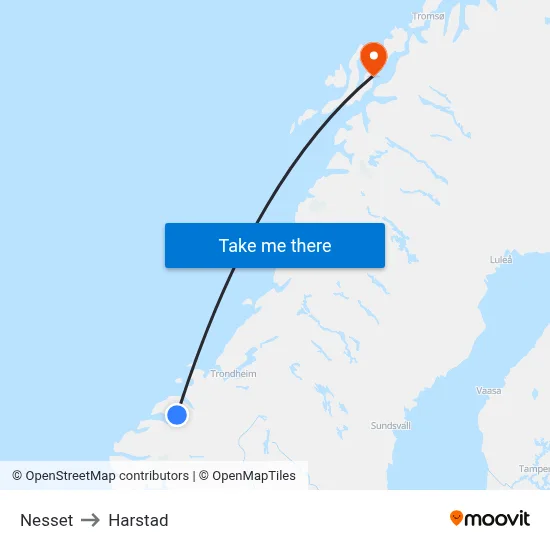 Nesset to Harstad map