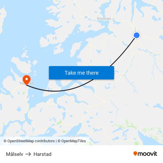 Målselv to Harstad map