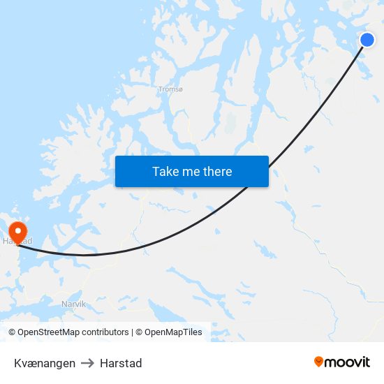 Kvænangen to Harstad map