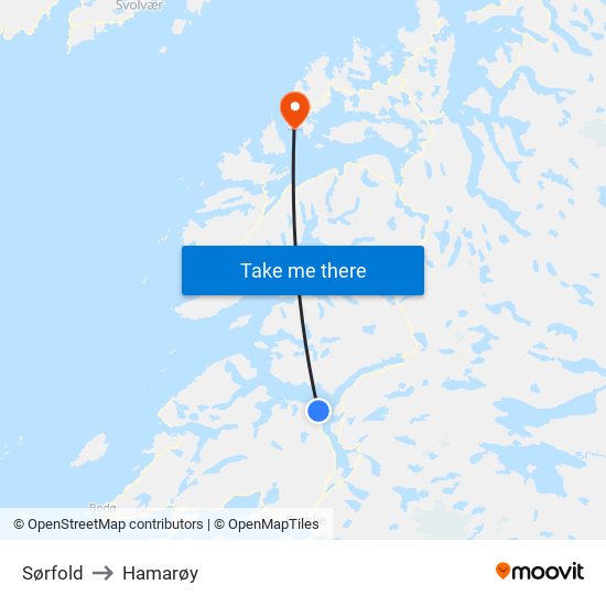 Sørfold to Hamarøy map