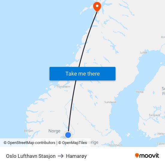 Oslo Lufthavn Stasjon to Hamarøy map