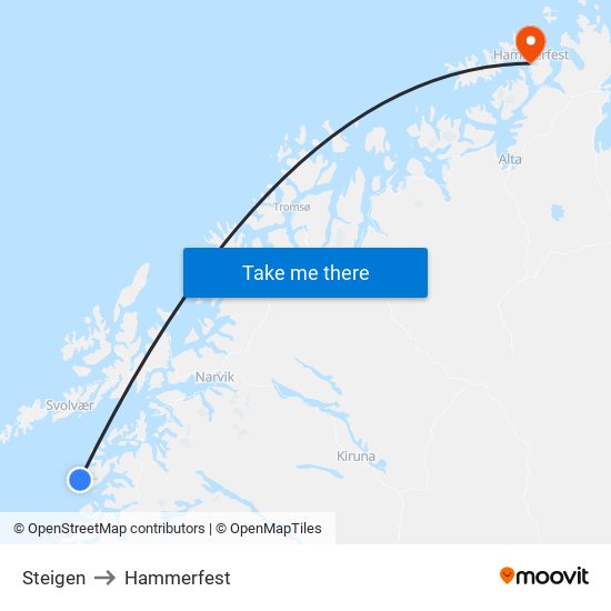 Steigen to Hammerfest map