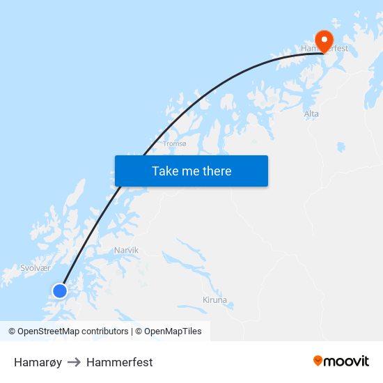 Hamarøy to Hammerfest map