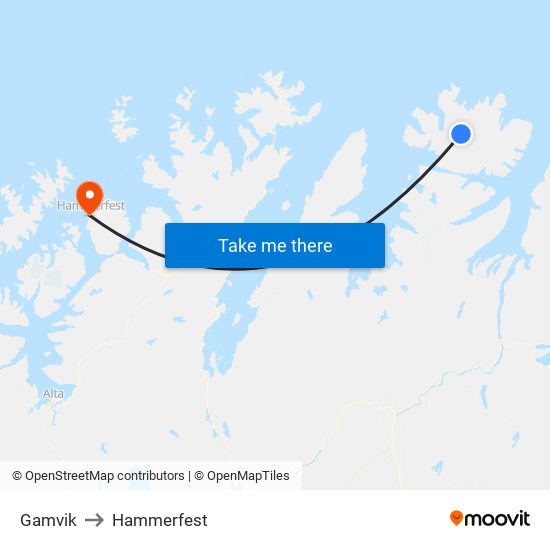 Gamvik to Hammerfest map