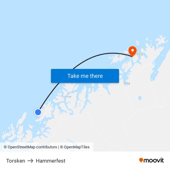 Torsken to Hammerfest map