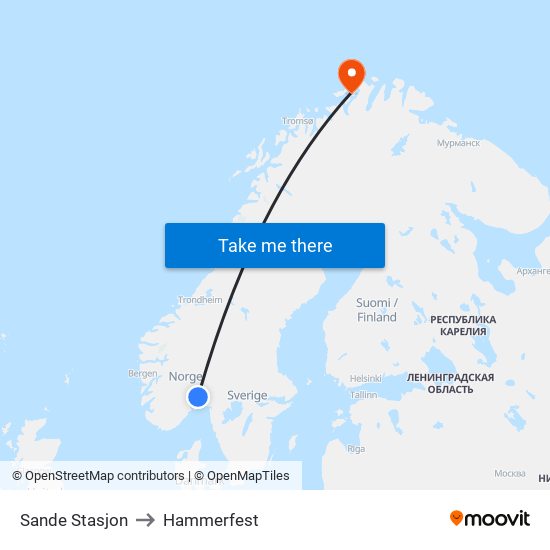 Sande Stasjon to Hammerfest map