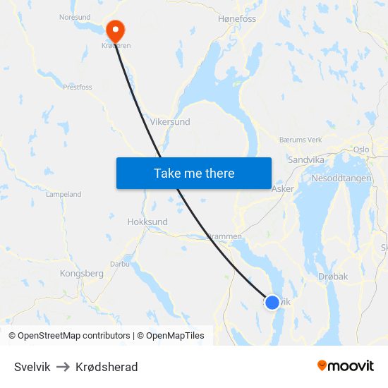 Svelvik to Krødsherad map