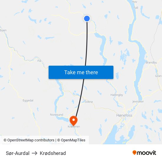 Sør-Aurdal to Krødsherad map