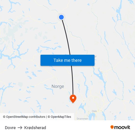 Dovre to Krødsherad map