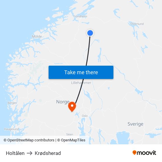 Holtålen to Krødsherad map