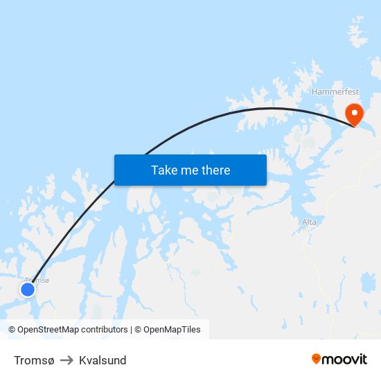 Tromsø to Kvalsund map