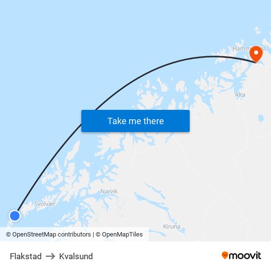 Flakstad to Kvalsund map