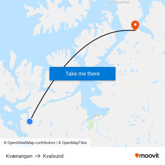 Kvænangen to Kvalsund map