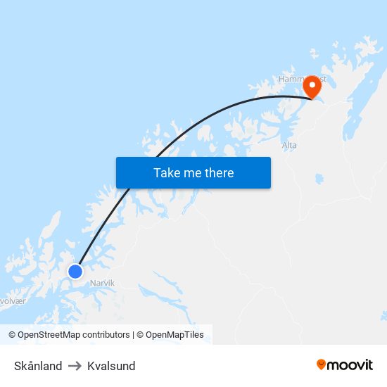 Skånland to Kvalsund map