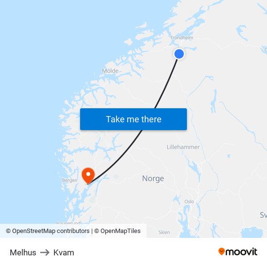 Melhus to Kvam map