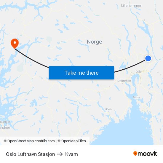 Oslo Lufthavn Stasjon to Kvam map